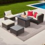6-PIECE Outdoor Patio Furniture Set Wicker Rattan Outdoor Sectional Conversation Set With 50000BTU Propane Fire Pit Table Cushioned Sofas Coffee Table & Ottoman For