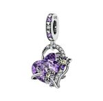 925 Sterling Silver Luminescent Purple Heart Shaped Charm