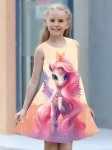 Gorgeous Pony 3D Print Girls Sleeveless Dress Breathable Casual Sundress Summer Clothing Gift