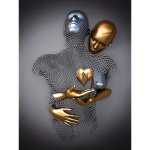 1PC Frameless Canvas Poster Romantic Golden And Silvery Thread Lovers Metal Sculpture Wall Art - Perfect For Living Room And Bed