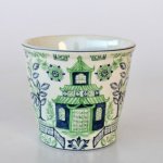 Blue & Green Ceramic Planter – Pagoda Design – 12X13.5CM