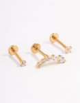 Goldair Gold Plated Surgical Steel Cubic Zirconia Crawler Flat Back Pack