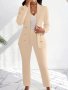Solid Color Stylish Pantsuits Lapel Long Sleeve Double Button Blazer & High Waist Pants Outfits Women's Clothing
