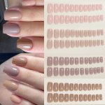 4 Colors 96 Pcs Square Shape Press Nails Medium Size False Nails Brown Series Fake Nails Acrylic Faux Gloss Design Nails Full Co