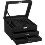3-TIER Lockable Jewellery Box With Glass Lid Black