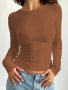 Solid Crew Neck T-Shirt Casual Long Sleeve Top For Spring & Fall Women's Clothing