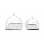 2 Piece Square Mirror Serving Tray Set Silver