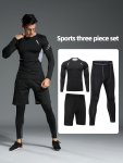 3PCS Men's Long Sleeve T-Shirt + Pants + Shorts Fitness Set Splicing Color Quick-drying Breathable Training Sports Suit