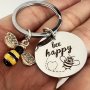 Bee Happy" Inspirational Keychain - Stainless Steel Perfect Gift For Women & Friends On Birthdays Christmas Graduation Spreads Joy & Positivity