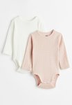 2-PACK Long-sleeved Bodysuits - Powder Pink white