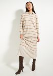 Polo Collar Striped Knit Dress - Stone