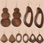 5 Pairs set Retro Brown Solid Wood Dangle Style Women's Earrings Set