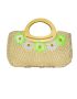 Fino CJ05771 Straw Flower Detail Beach Bag With Bamboo Handles