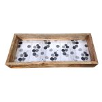 Wooden Rectangular Tray Black And Grey Leaves 50CM
