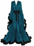 Molisa Womens Sexy Feather Bridal Robe Long Wedding Scarf Illusion Bathrobe Sleepwear Lingerie Robe Nightgown Teal+black S m