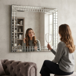 Rectangular Mosaic Wall Mirror With Beveled Glass Frame