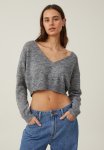 Cotton On Superfine Crop Pullover V-neck - Charcoal