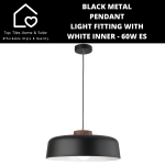 Black Metal Pendant Light Fitting With White Inner - 60W Es