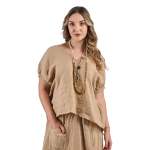 Goldair Gold Button Boxy Linen Top - Toast L