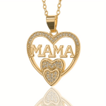 1PC Delicate Letter Mama Pattern Hollow Heart-shaped Pendant Necklace