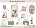 Cot Duvet Bedding Pink Green Watercolour Hind Deer Set