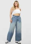 Plus Bow Back Oversized Straight Leg Denim Jean - Mid Blue