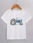 Cute Cartoon Tractor Print T-shirt- Engaging Visuals Casual Short Sleeve T-shirts For Boys - Cool Lightweight And Comfy Summer C