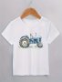 Cute Cartoon Tractor Print T-shirt- Engaging Visuals Casual Short Sleeve T-shirts For Boys - Cool Lightweight And Comfy Summer Clothes