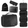 Elviros Hanging Toiletry Bag Removable Travel Bag Pu Leather Makeup Cosmetic Organizer Kit Black