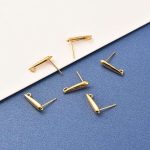 Real 18K Gold Plated Long-lasting Plated Brass Stud Earring Findings With Loop Teardrop 15 3.5X3MM 6PCS