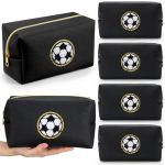 Sunnymove 6 Pcs Soccer Makeup Bag For Women Pu Leather Waterproof Travel Cosmetic Bag Toiletry Sport Pouch With Zipper Gifts For