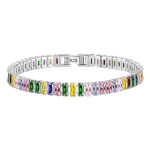 925 Sterling Silver Multi-coloured Tennis Bracelet
