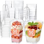 Eupako 100 Pack Plastic Dessert Cups With Lids And Spoons Assorted Size - 5 Oz & 3 Oz 50 Pack Each Small Dessert Cups