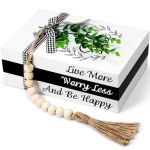Capoda 3 Pcs Decorative Books For Home Decor Farmhouse Faux Stacked Books Wooden Rustic Table Decor With Bead Garland Twine Ribb