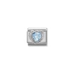 Composable Classic Link Heart-shaped Faceted Light Blue Stone And Silver