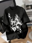 Skull Print Drop Shoulder T-Shirt Short Sleeve Crew Neck Casual Top For Spring & Summer Women's Clothing