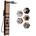 Bwe Stainless Steel Shower Panel Tower System 8 Jets Multi-function Shower Panel System Black And Bamboo Panel With Handheld Wan