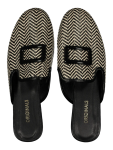 Chevron Print Buckle Mules - 5 Black