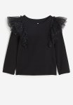 Flounce-trimmed Top - Black