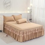 3PCS Bed Skirt Set Bed Skirt 1+PILLOWCASE 2 Without Core Solid Color Double-layer Lace Bed Sheet And Bedspread All Season Univer