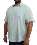 Mens Short Sleeve Mock Linen Shirt - 8XL Green