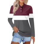 Polo Shirts For Womens V Neck Lapel Long Sleeve Tops With Collar Button Fall Loose Golf Casual Business Tunic BLOUSES3-DARK Purp
