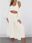Three Piece Lounge Wear Set-white - Medium