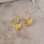 Bekah-gold - Gold Plated 925 Sterling Silver Bee Earrings Sie 12MM Hoops