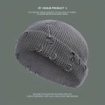 Unisex Hip Hop Fisherman Beanie Trendy Ripped Pin Brooch Knit Hats Elastic Skull Cap Warm Cuffed Beanies For Women Men Autumn &