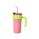 860ML Coffee Mug With Lid & Straw Pink & Green