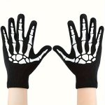 1PAIR Halloween Skull Head Touch Screen Print Fluorescent Luminous Gloves For Outdoor Cycling And Warm Knit Gloves Ideal Choice