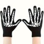 1PAIR Halloween Skull Head Touch Screen Print Fluorescent Luminous Gloves For Outdoor Cycling And Warm Knit Gloves Ideal Choice For Gifts