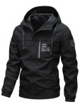 Men's Spring And Autumn Find Your Own Way Print Solid Hooded Long Sleeve Zip Up Windbreaker Jacket Versatile For Outdoors And Sp