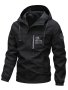 Men's Spring And Autumn Find Your Own Way Print Solid Hooded Long Sleeve Zip Up Windbreaker Jacket Versatile For Outdoors And Sports Leisurewear